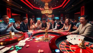 Exciting online gambling scene with pg88 nhà cái branding, showcasing casino games and engaged players.