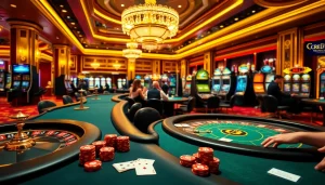 Players strategizing with poker chips while exploring credit nebancar options in a lively casino.