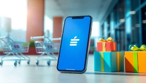 모바일쿠폰 사용하기 위해 스마트폰 화면에 표시된 쿠폰 내용을 확인하는 상황