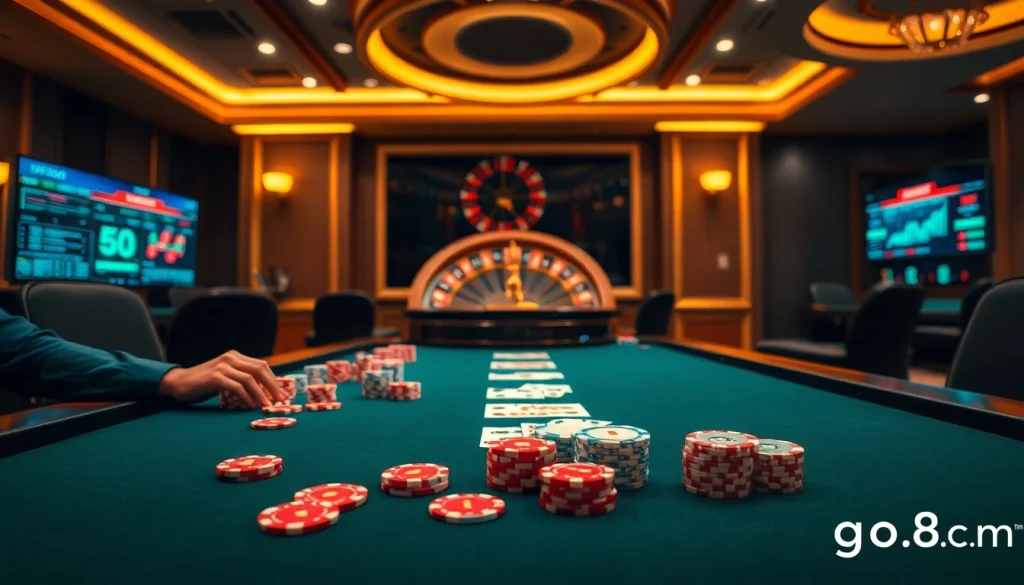 Experience the excitement of poker at go8m.co.com with professional gameplay and vibrant chips.