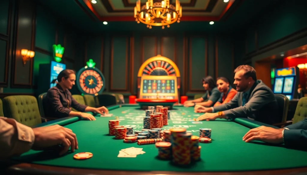 High-stakes poker action at a casino table inspired by https://new8838.net/, showcasing vibrant chips and cards.
