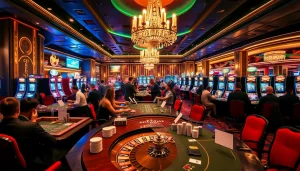 Engaging gamblers at KJC with luxurious casino gaming tables and vibrant slot machines.