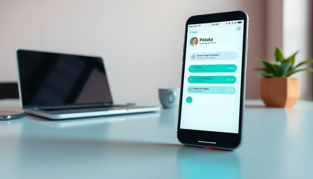 Potato下载 on a smartphone showcasing the secure messaging app interface in a modern workspace with a professional vibe.