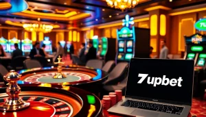Engaging players enjoy thrilling moments at 7upbet casino tables with vibrant poker chips.