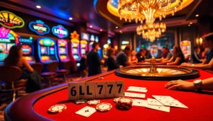Experience the thrill of winning at the 6L777 casino table with cards and vibrant poker chips.