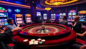 Experience the thrill of gambling at a luxurious casino featuring 789b elements like roulette and slot machines.