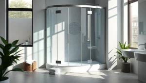 Eine elegante duschkabine 90x90 mit klaren Glaspanelen und modernen Armaturen in einem stilvollen Badezimmer.