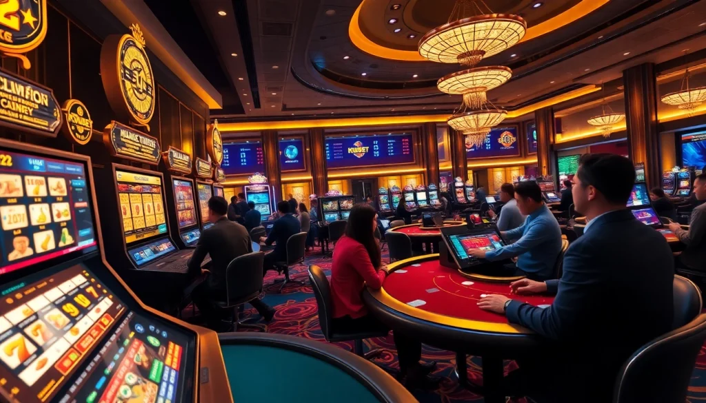 Experience KUBET's thrilling casino atmosphere with live dealers and engaging slot machines in this vibrant online gaming scene.