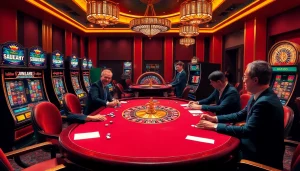 Excited players engaging in a high-stakes casino game, highlighting JUMLAH BACKLINK opportunities.