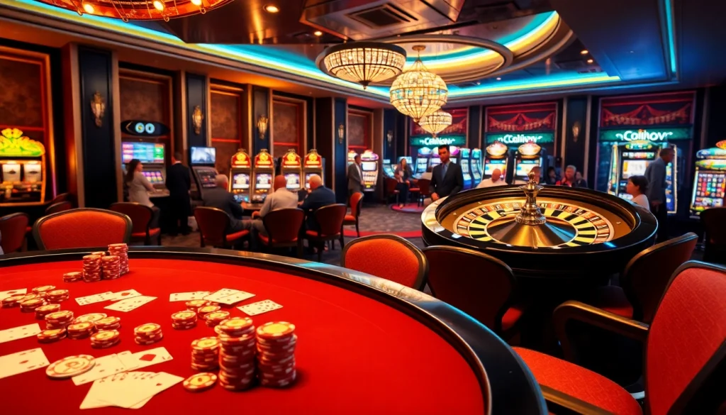 Trải nghiệm những trận cờ bạc đầy kịch tính tại https://luck8.net với bàn poker và bánh xe roulette trong một casino sang trọng.