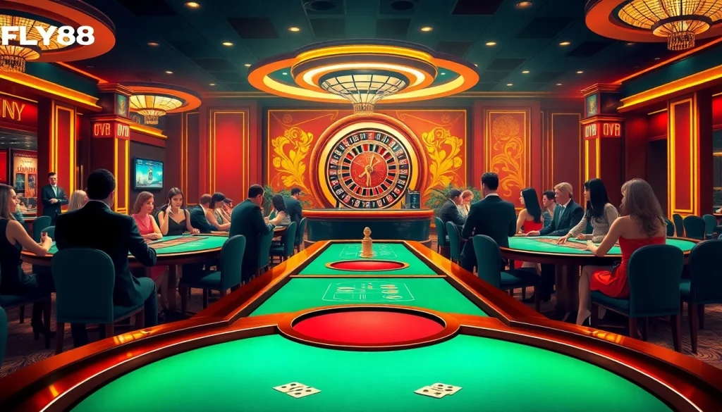 Engage in FLY88 Đăng kí at a vibrant casino, featuring lively games and a luxurious atmosphere.