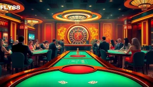 Engage in FLY88 Đăng kí at a vibrant casino, featuring lively games and a luxurious atmosphere.