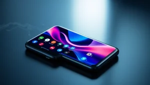 Samsung Galaxy S8 smartphone displaying vibrant home screen on sleek surface