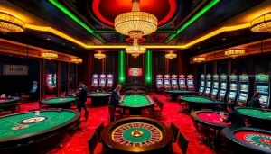 Exciting casino gaming scene at nk88 showcasing luxurious tables and vibrant slot machines.