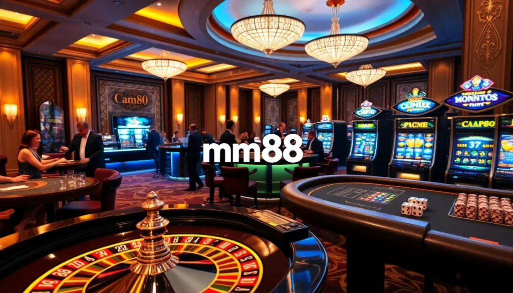 Players enjoying an exciting moment at the mm88 casino roulette table with vibrant lights and luxurious decor.
