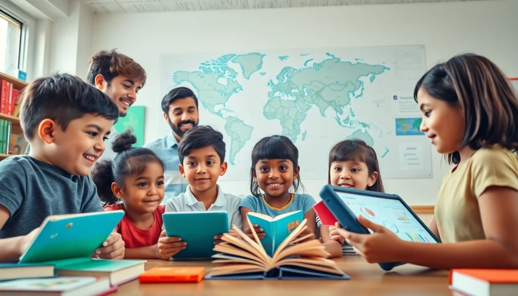 Cena envolvente de sala de aula explorando 'fatos curiosos e surpreendentes' com aprendizes diversos.