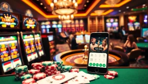 Engage with apk jaya through an exciting casino scene with poker chips and vibrant slot machines.