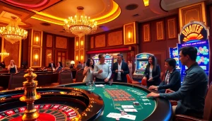 Gamblers enjoying a thrilling experience at LV88 casino tables.