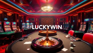 Engaging players enjoying a thrilling game at LUCKYWIN casino with vibrant slots and poker tables.