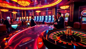 Players enjoying an exciting game at 23win casino with vibrant slots and poker tables.