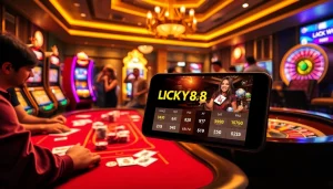 Play exciting games on App LUCKY88 with vibrant slot machines and a glamorous casino atmosphere.