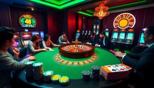 Experience the excitement of 8kbet at a luxurious casino with poker, roulette, and slots.