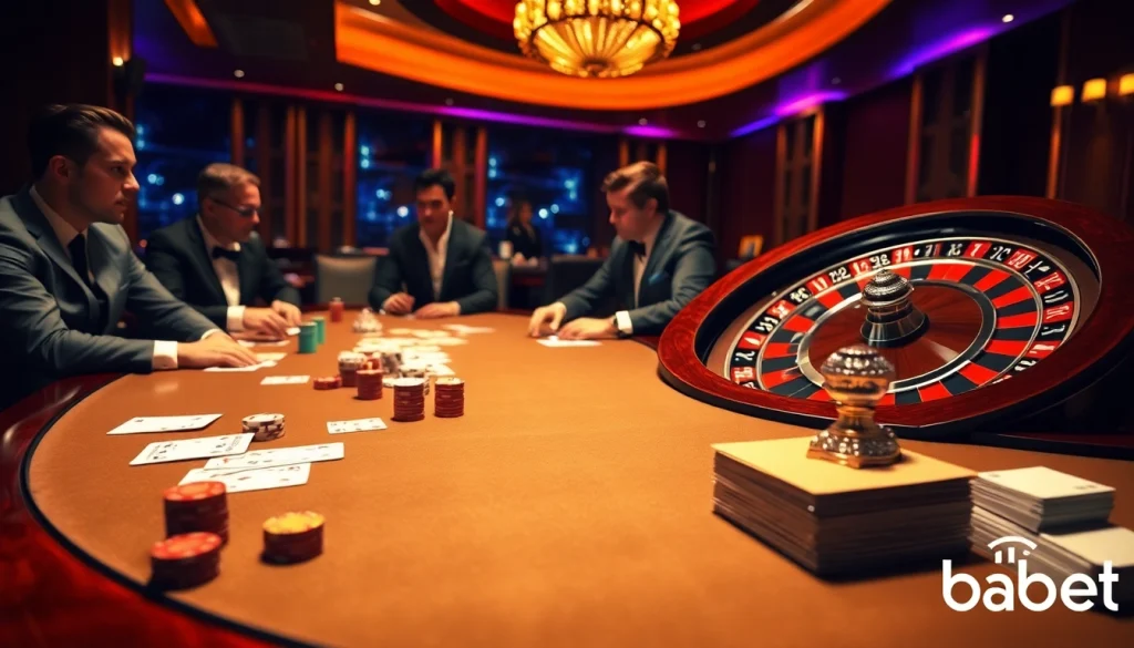 Players strategizing at a high-stakes poker table showcasing fabet's exciting gaming atmosphere.