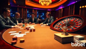 Players strategizing at a high-stakes poker table showcasing fabet's exciting gaming atmosphere.