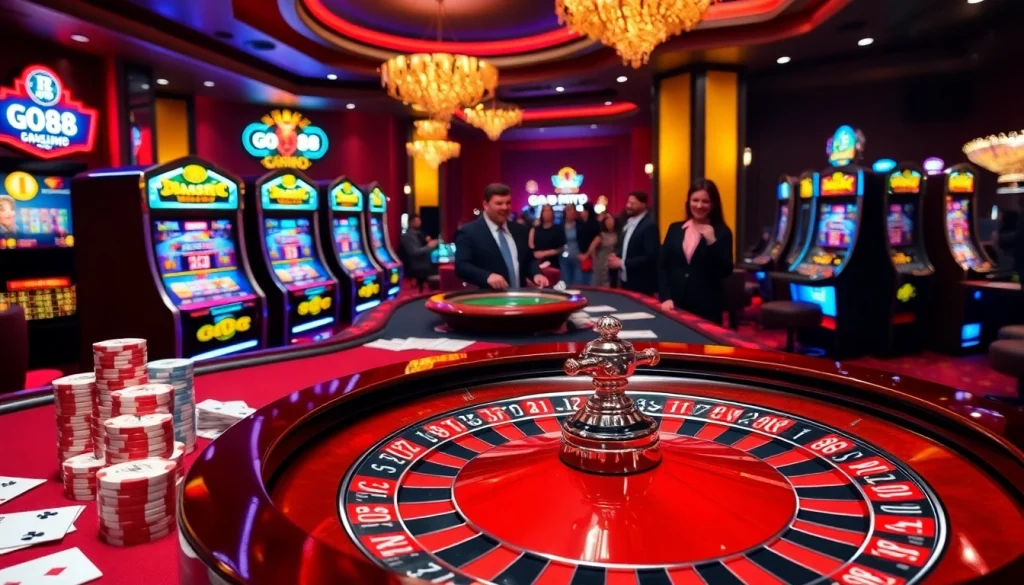 Experience the thrill of gambling at https://go88vn.id/ with vibrant poker chips and roulette excitement.