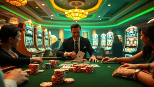 Players enjoying a high-stakes poker game at Ev88 casino, showcasing opulent gaming atmosphere.