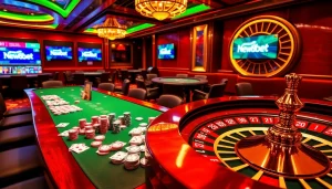 Place your bets with exciting games at New88bet.us featuring casino tables, poker chips, and a roulette wheel.