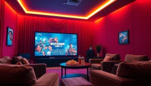 Inviting home theater scene for film enthusiasts showcasing layarkaca21 experience with comfortable seating and large screen.