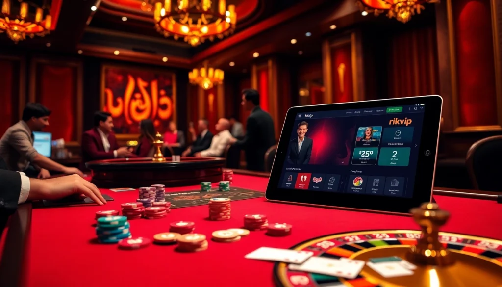 Engaging poker game scene on rikvip platform, showcasing thrilling gambling atmosphere.
