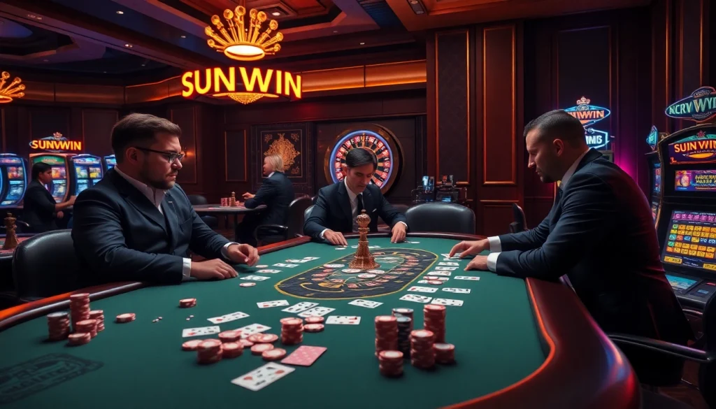 SUNWIN casino scene showcasing poker excitement and vibrant gaming elements