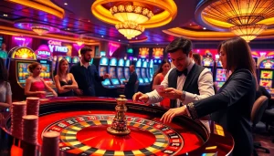 Experience the thrill of luck8 with an exciting casino scene featuring roulette, poker, and eager players.