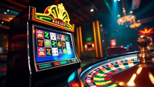 Player engaging with idnslot, showcasing vibrant slot machines and a lively online casino atmosphere.