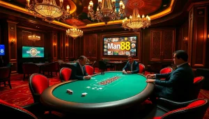 Experience high-stakes poker action at Man88 Casino with thrilling players and luxurious surroundings.