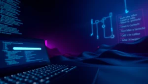 The Hidden Wiki's mysterious digital landscape showcases .onion URLs in a cool, dark-toned environment, inviting exploration.