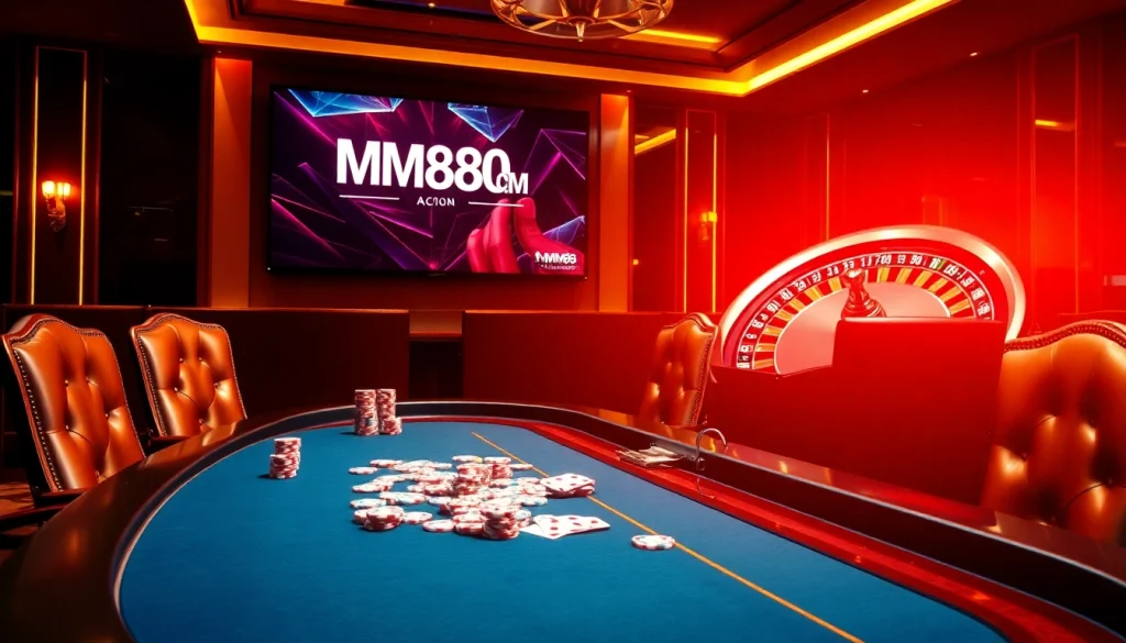 Gambers playing dice and poker at MM88.COM's luxurious casino table.