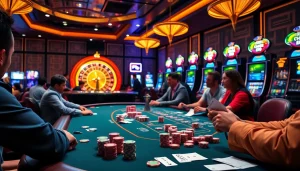 Players engaging in high-stakes poker with 123B chips at a luxurious casino table.