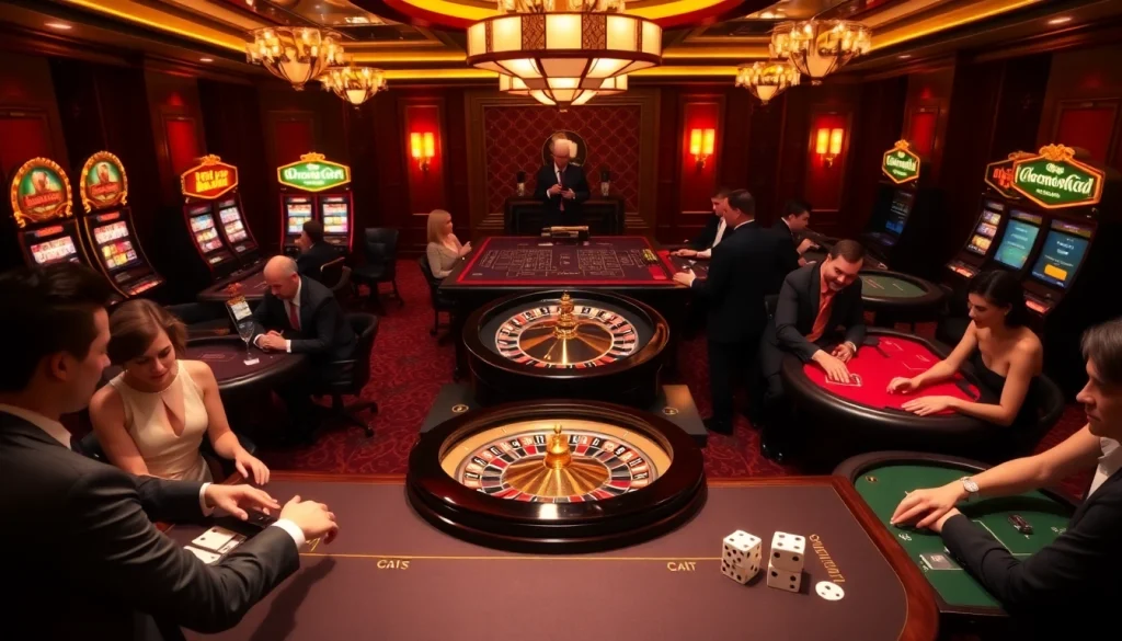 Players enjoying high-stakes roulette and card games at 789bet's luxurious casino.