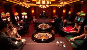 Players enjoying high-stakes roulette and card games at 789bet's luxurious casino.