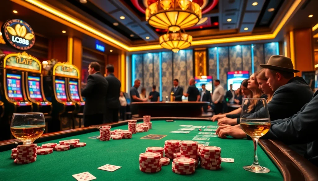 Engaging LC88 card game scene with poker chips and vibrant casino atmosphere