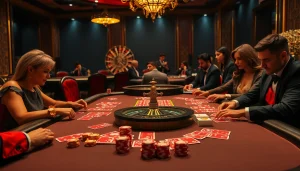 RR88 casino excitement unfolds at a luxurious poker table with vibrant chips and cards.
