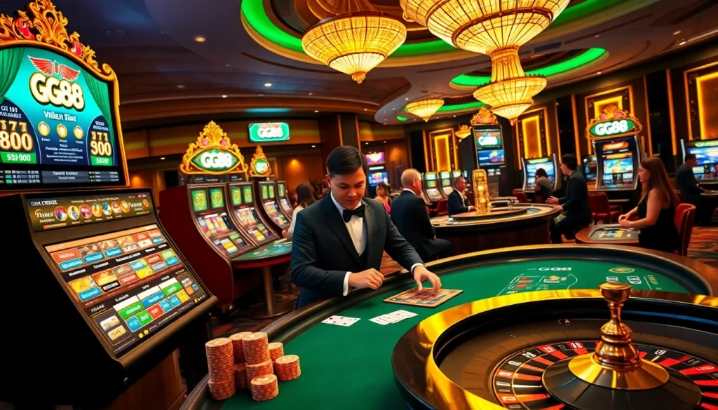 Experience the thrill of gaming at GG88 casino with vibrant tables and lavish atmosphere.