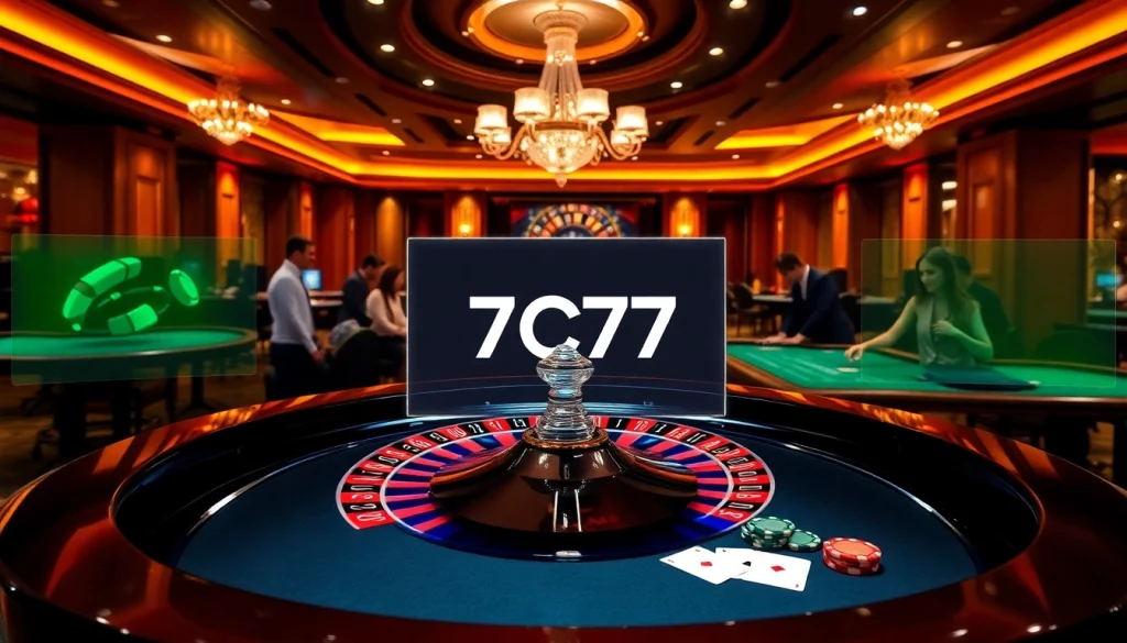 Experience the excitement of 7C77 casino with vibrant gaming tables and lively players.