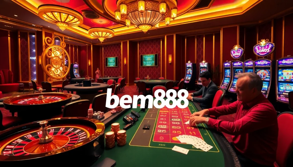 Experience excitement at a bem88 gaming table with vibrant casino lights and thrilling bets.
