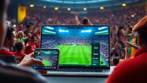 Live football match streaming on vaoluoi tv with jubilant fans enjoying the game.