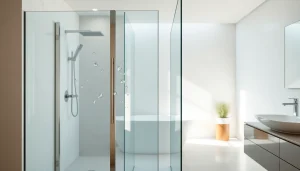 Showcase of stylish shower doors uk in a modern bathroom with sleek design features.