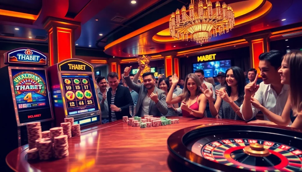 Players celebrating big wins on the THABET casino slot machine with exciting games.